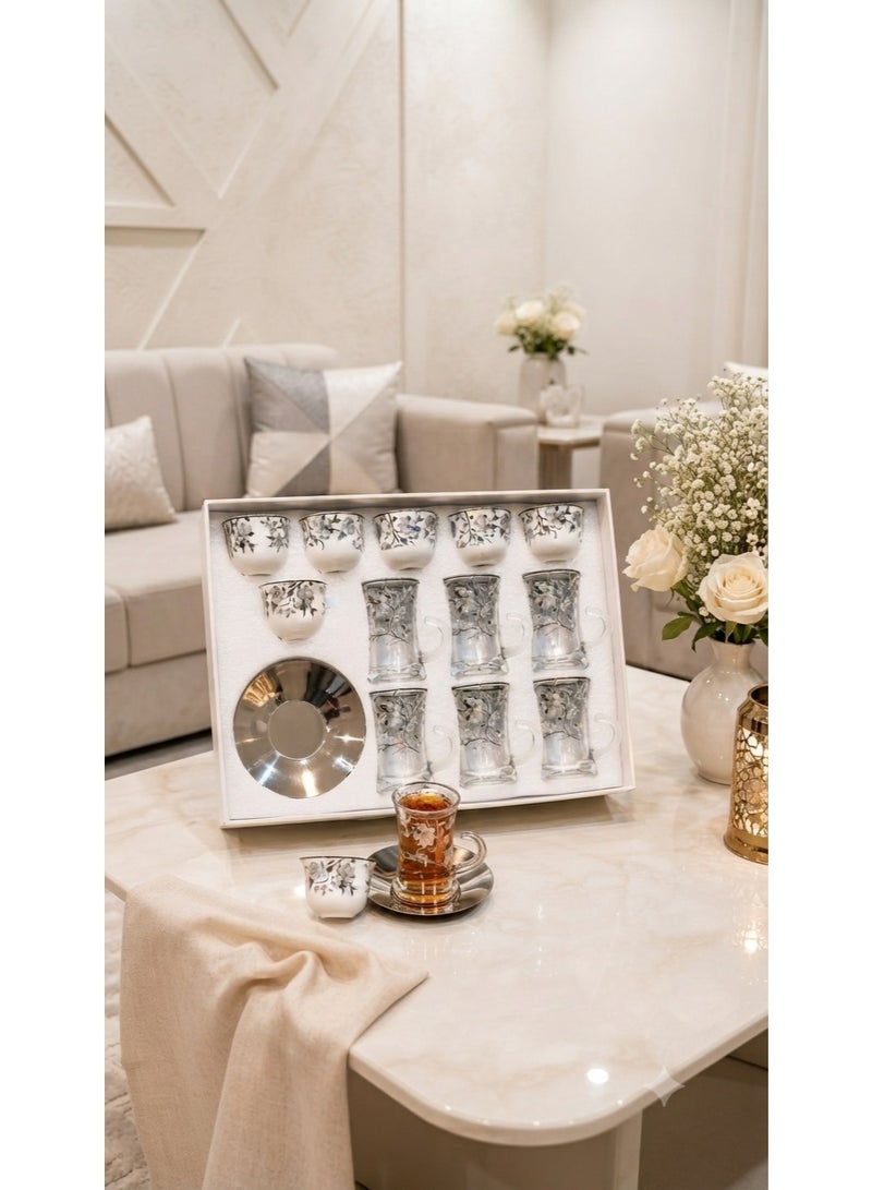 Borosilicate Glass Tea Set with Ceramic Cups and Saucers – 18-Piece Luxury Set for Hosting - Image 1