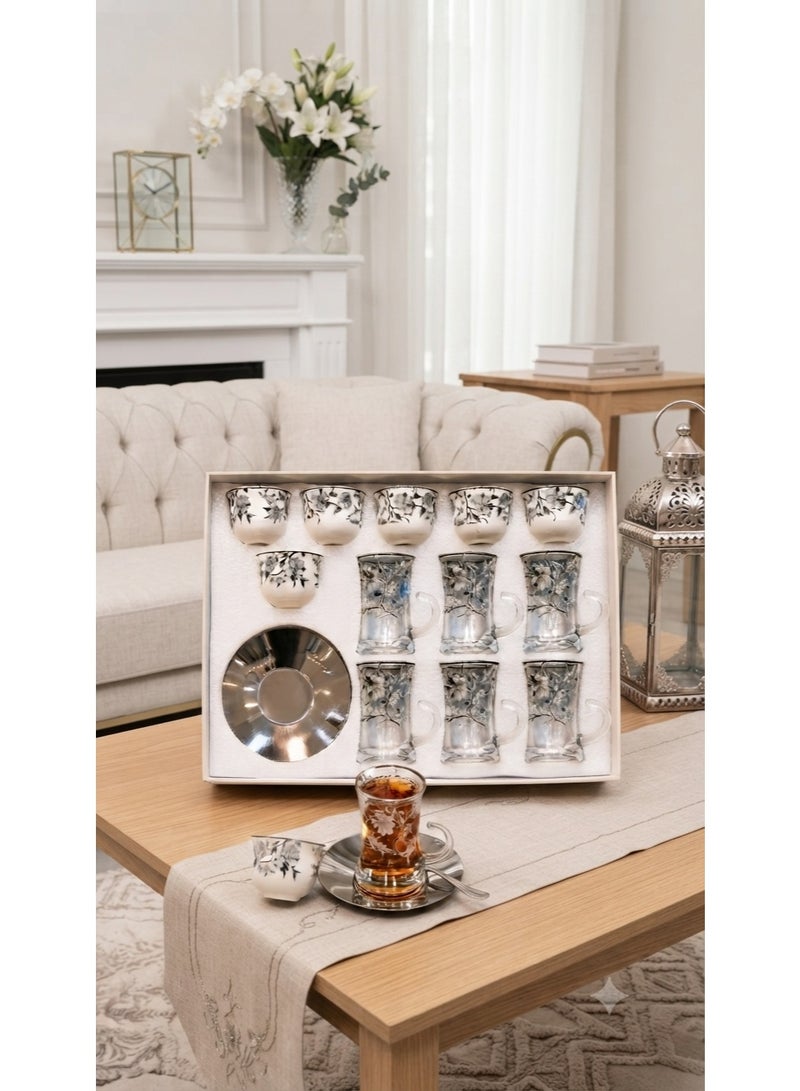 Borosilicate Glass Tea Set with Ceramic Cups and Saucers – 18-Piece Luxury Set for Hosting - Image 3
