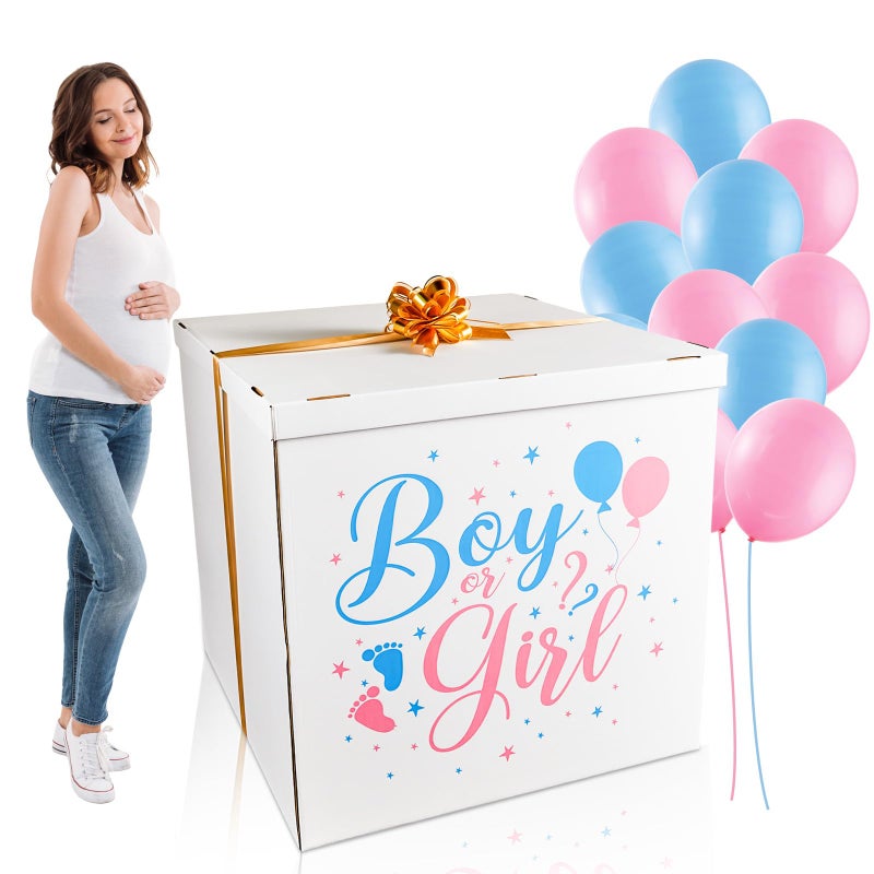 gisgfim 28 Inches Extra Large Gender Reveal Gift Box Kit with Oversized One Sided Printing Box Giant Pull Bows Balloon Ribbon for Gender Reveal Baby Shower Birthday Party Decor Supplies Not for Heavy-Duty - Image 1