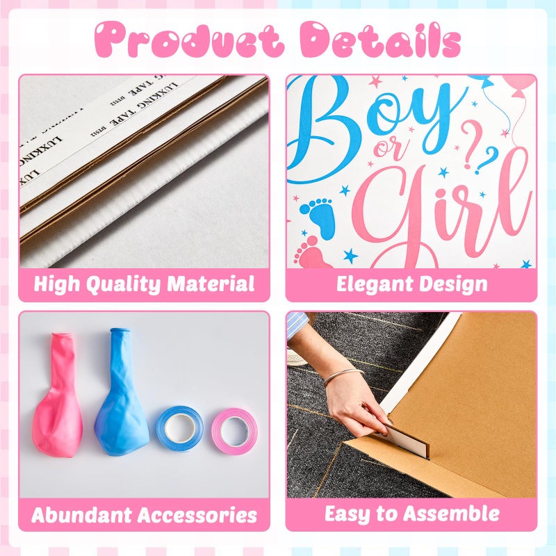 gisgfim 28 Inches Extra Large Gender Reveal Gift Box Kit with Oversized One Sided Printing Box Giant Pull Bows Balloon Ribbon for Gender Reveal Baby Shower Birthday Party Decor Supplies Not for Heavy-Duty - Image 4