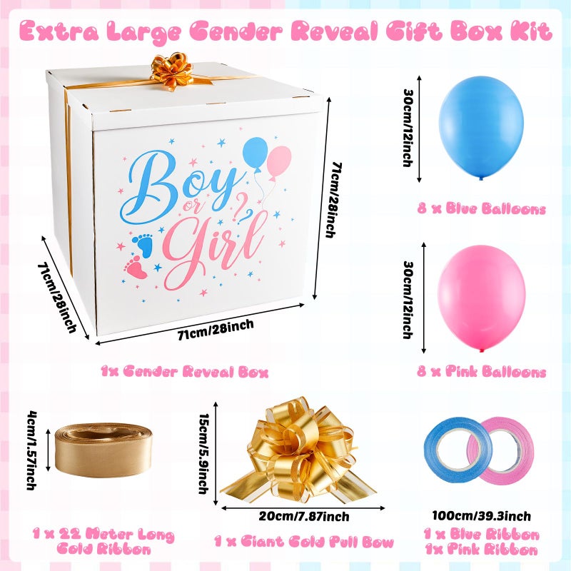 gisgfim 28 Inches Extra Large Gender Reveal Gift Box Kit with Oversized One Sided Printing Box Giant Pull Bows Balloon Ribbon for Gender Reveal Baby Shower Birthday Party Decor Supplies Not for Heavy-Duty - Image 2