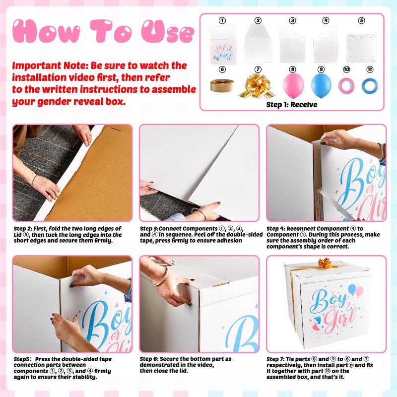 gisgfim 28 Inches Extra Large Gender Reveal Gift Box Kit with Oversized One Sided Printing Box Giant Pull Bows Balloon Ribbon for Gender Reveal Baby Shower Birthday Party Decor Supplies Not for Heavy-Duty - Image 3