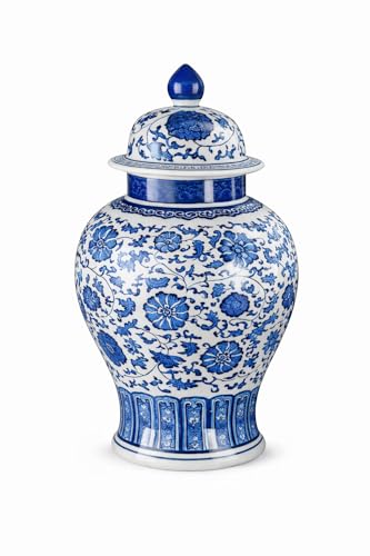 Festcool 20" Classic Blue and White Porcelain Ceramic Floral Temple Ginger Jar Vase, Large China Ming Style, Jingdezhen - Image 1