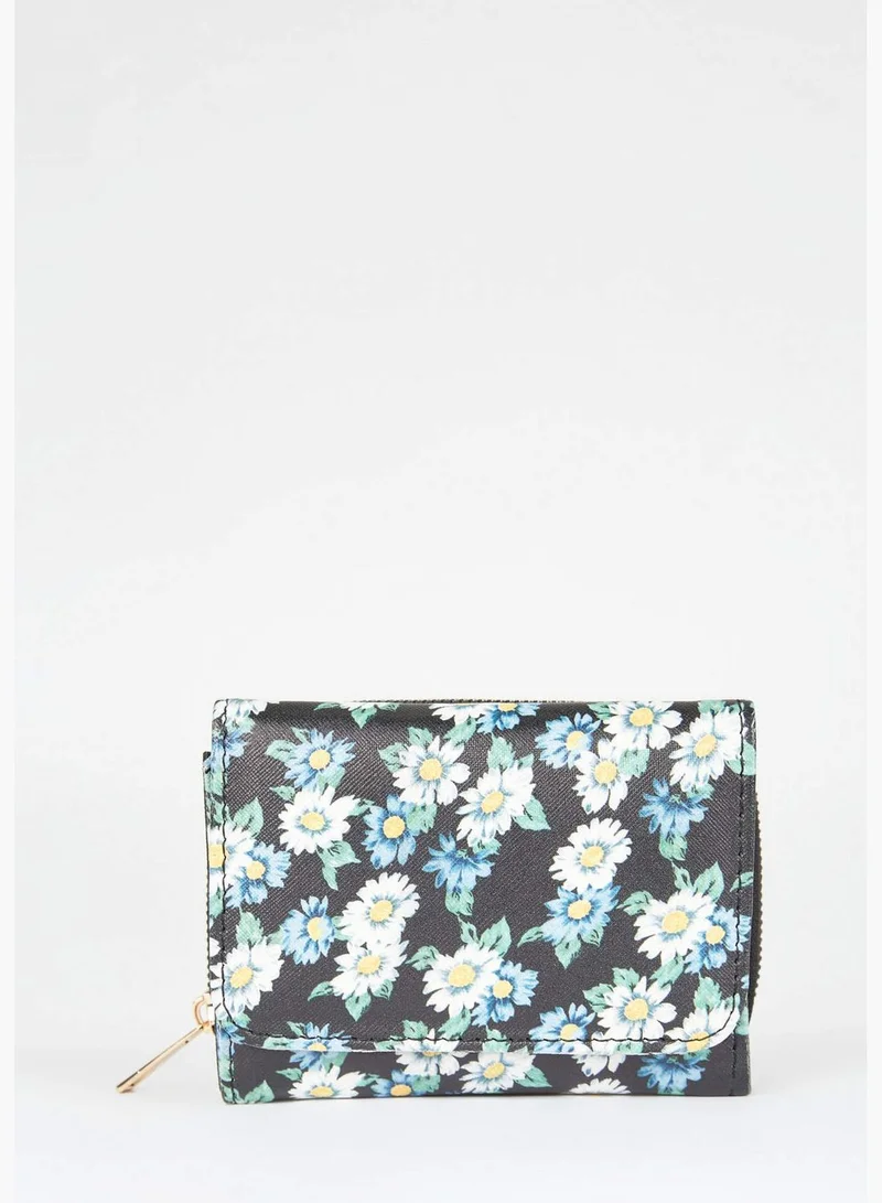 DeFacto Faux Leather Floral Print Zip On Wallet