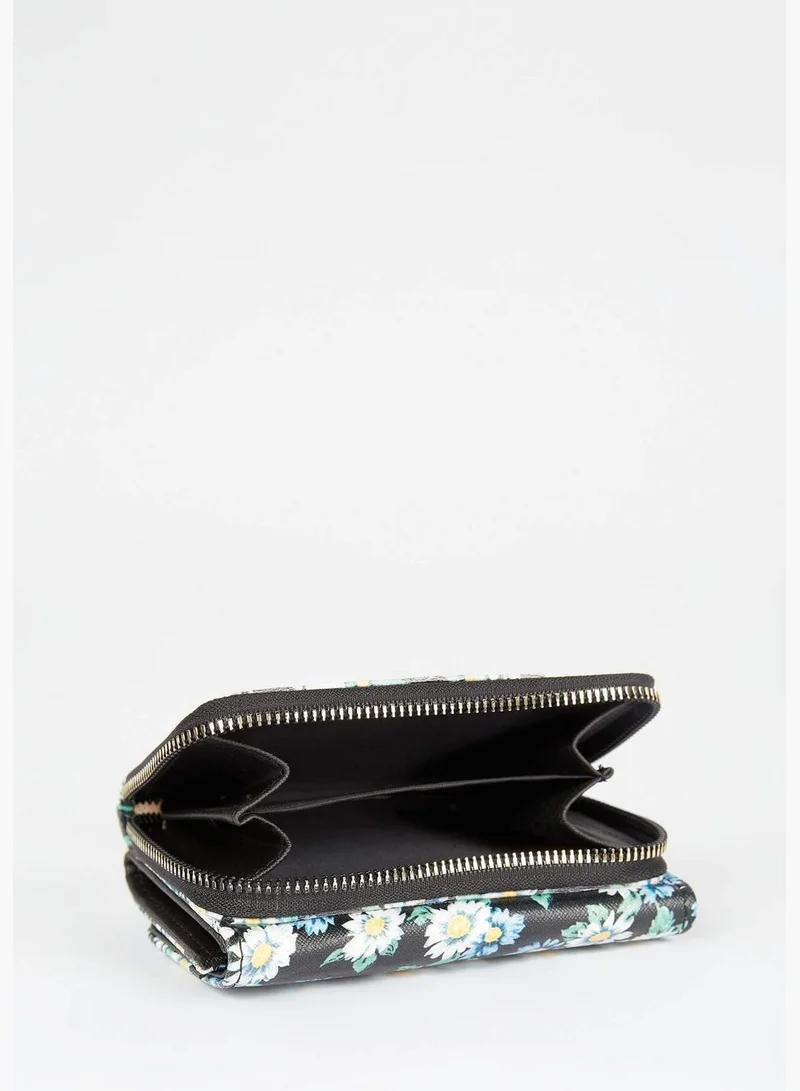 DeFacto Faux Leather Floral Print Zip On Wallet
