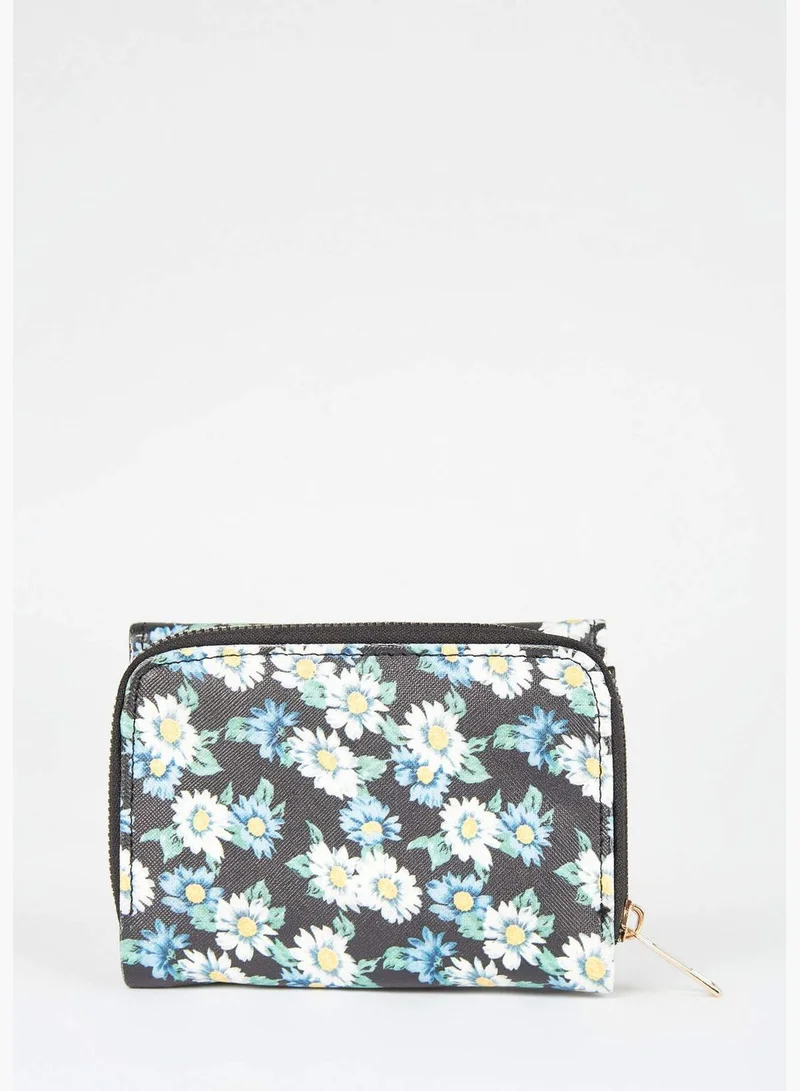 DeFacto Faux Leather Floral Print Zip On Wallet
