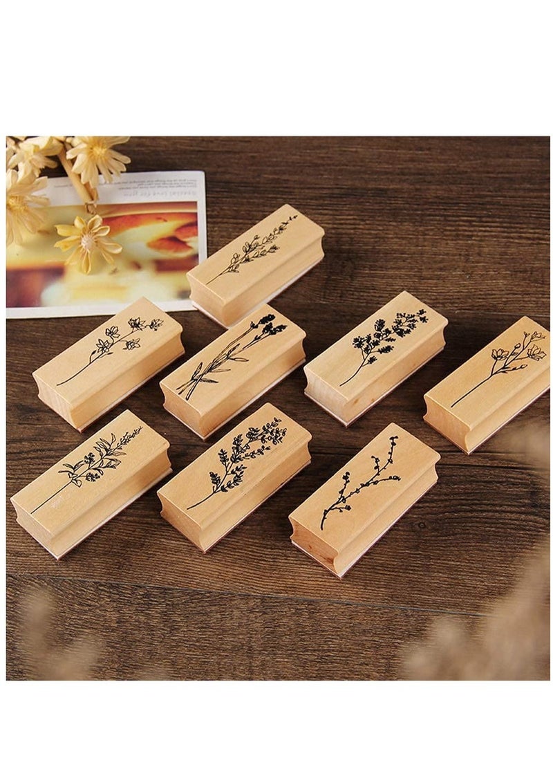 SYOSI 8 Pieces Wood Mounted Rubber Stamps Plant Flower Vintage Lotus Series Decorative Wood Rubber Seal Stamp for DIY Craft Letters Diary and Craft Scrapbooking Gift Wrapping and Cards  - Image 1