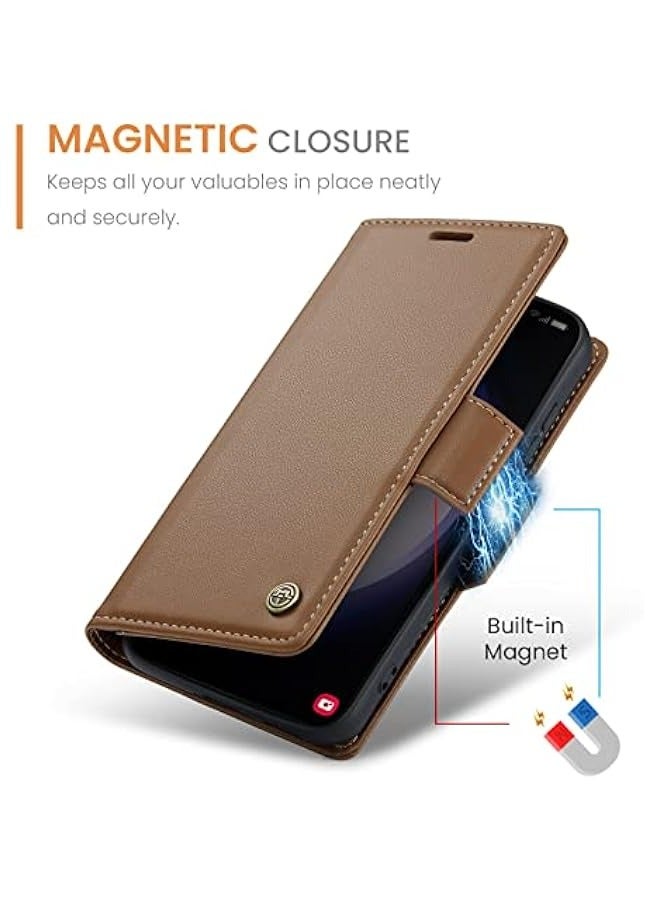 CaseMe Samsung Galaxy S24 Plus Wallet Case - Premium PU Leather RFID Blocking Flip Folio Cover with Credit Card Slots, Kickstand, and Shockproof Protection - Brown  - Image 3
