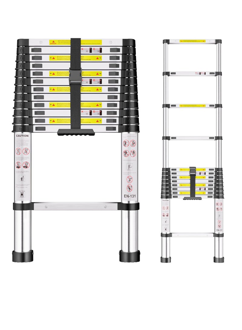 "Telescopic Ladder, 3.8M Stainless Steel Thickened High-Strength Ladder, Loft Ladder with Non-Slip Feet, Portable Extendable Ladders, Adjustable Height Folding Ladder for Roof, Attic, Caravans." - Image 1