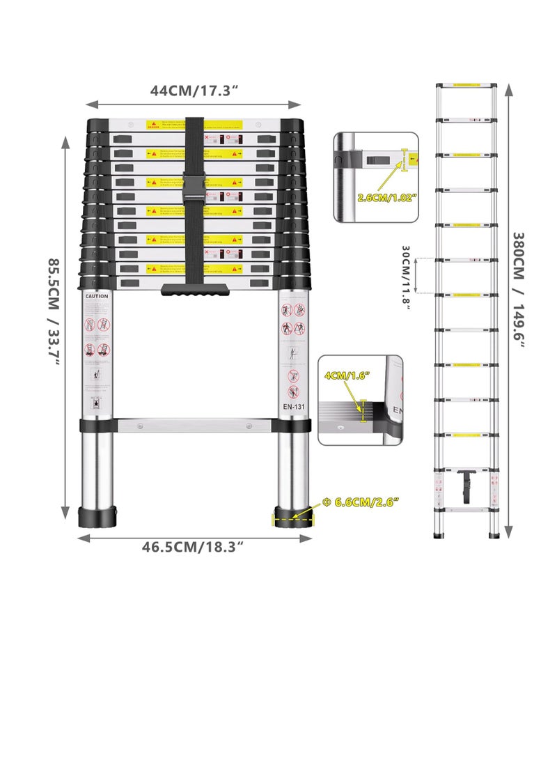 "Telescopic Ladder, 3.8M Stainless Steel Thickened High-Strength Ladder, Loft Ladder with Non-Slip Feet, Portable Extendable Ladders, Adjustable Height Folding Ladder for Roof, Attic, Caravans." - Image 4