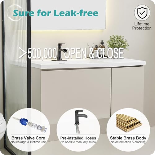 HOIGY Waterfall Bathroom Sink Faucet Oil Rubbed Bronze, Brass Single Handle Bathroom Faucet 1 Hole or 3 Hole (4 Inch), Modern Bathroom Vanity Faucets with Pop Up Drain & Deck Plate for Rv Farmhouse - Image 4
