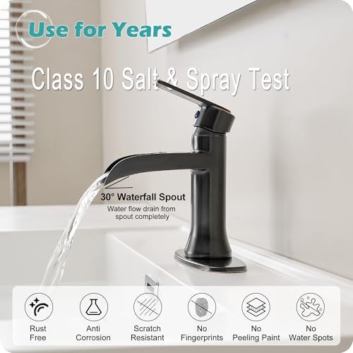 HOIGY Waterfall Bathroom Sink Faucet Oil Rubbed Bronze, Brass Single Handle Bathroom Faucet 1 Hole or 3 Hole (4 Inch), Modern Bathroom Vanity Faucets with Pop Up Drain & Deck Plate for Rv Farmhouse - Image 5