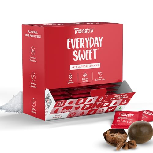 Trunativ Everyday Sweet | Monkfruit Sweetener Powder | Zero-Calorie Sugar Substitute | 1:1 Sugar Replacer for Cooking & Baking | Keto & Diabetic Friendly | 60 Sachets-240g (Pack of 1) - Image 1