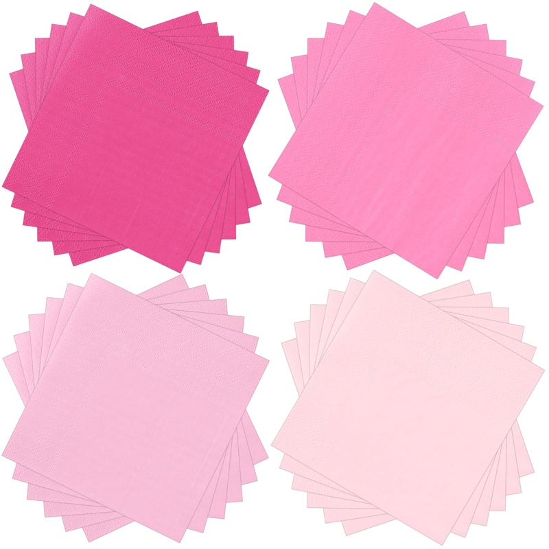 Layhit 100 Pcs Cocktail Napkins Disposable Beverage Napkins Square Paper Dessert Tissue for Valentine's Day Wedding Birthday Dinner Lunch Party Supplies(Pink Series 5 x 5 Inch) - Image 1