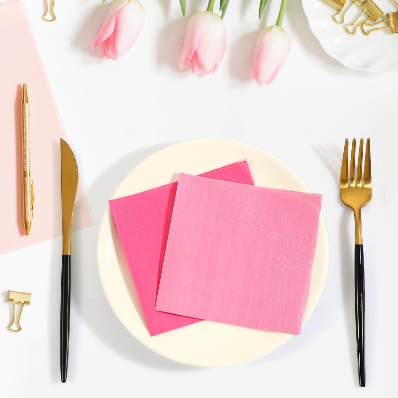 Layhit 100 Pcs Cocktail Napkins Disposable Beverage Napkins Square Paper Dessert Tissue for Valentine's Day Wedding Birthday Dinner Lunch Party Supplies(Pink Series 5 x 5 Inch) - Image 3