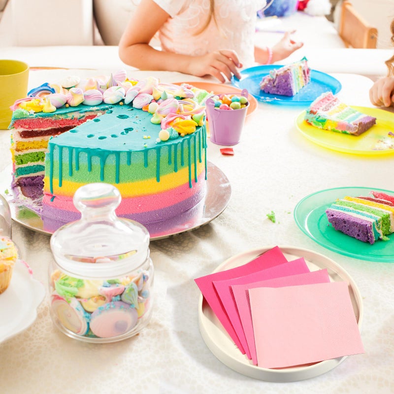 Layhit 100 Pcs Cocktail Napkins Disposable Beverage Napkins Square Paper Dessert Tissue for Valentine's Day Wedding Birthday Dinner Lunch Party Supplies(Pink Series 5 x 5 Inch) - Image 4