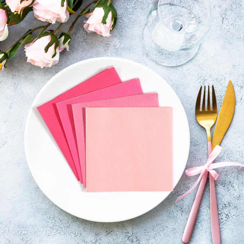 Layhit 100 Pcs Cocktail Napkins Disposable Beverage Napkins Square Paper Dessert Tissue for Valentine's Day Wedding Birthday Dinner Lunch Party Supplies(Pink Series 5 x 5 Inch) - Image 5