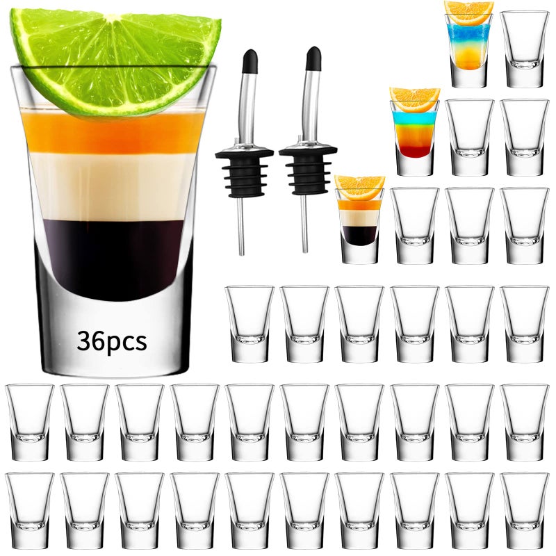 SuproBarware Glass Shot Glasses Set of 36 with Heavy Base 12 oz Cute Shot Glass BulkMini Wine GlassesShot Cups Set for VodkaWhiskeyLiqueursTequilaSojuEspressos