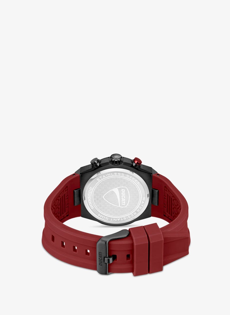 Ducati DT003 Men's Chronograph 43.5mm Watch with Black Partial See-Through Dial, Red Accents, Silicone Strap - Image 3