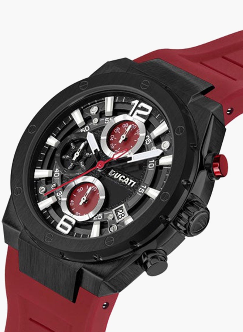 Ducati DT003 Men's Chronograph 43.5mm Watch with Black Partial See-Through Dial, Red Accents, Silicone Strap - Image 2