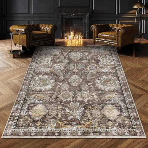 RUGSURE Washable Area Rugs - Perfect for Living Room, Bedroom, Kids Room, Nursery - Stain & Water Resistant Non-Slip, Pet & Child Friendly, Vintage Tribal Area Rugs (Ivory, 6' x 9') - Image 1
