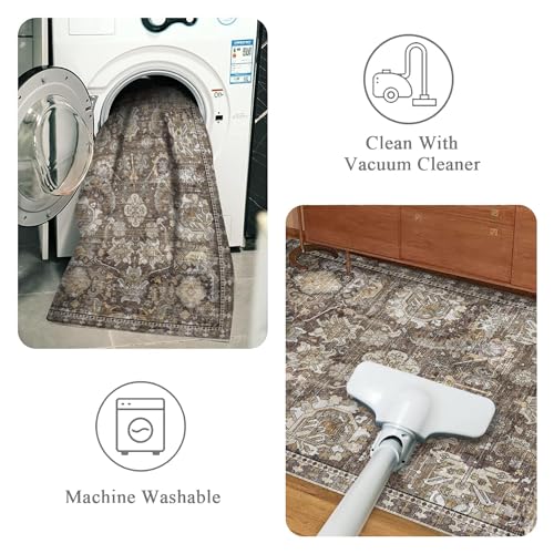 RUGSURE Washable Area Rugs - Perfect for Living Room, Bedroom, Kids Room, Nursery - Stain & Water Resistant Non-Slip, Pet & Child Friendly, Vintage Tribal Area Rugs (Ivory, 6' x 9') - Image 4