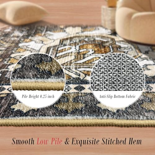 RUGSURE Washable Area Rugs - Perfect for Living Room, Bedroom, Kids Room, Nursery - Stain & Water Resistant Non-Slip, Pet & Child Friendly, Vintage Tribal Area Rugs (Ivory, 6' x 9') - Image 3