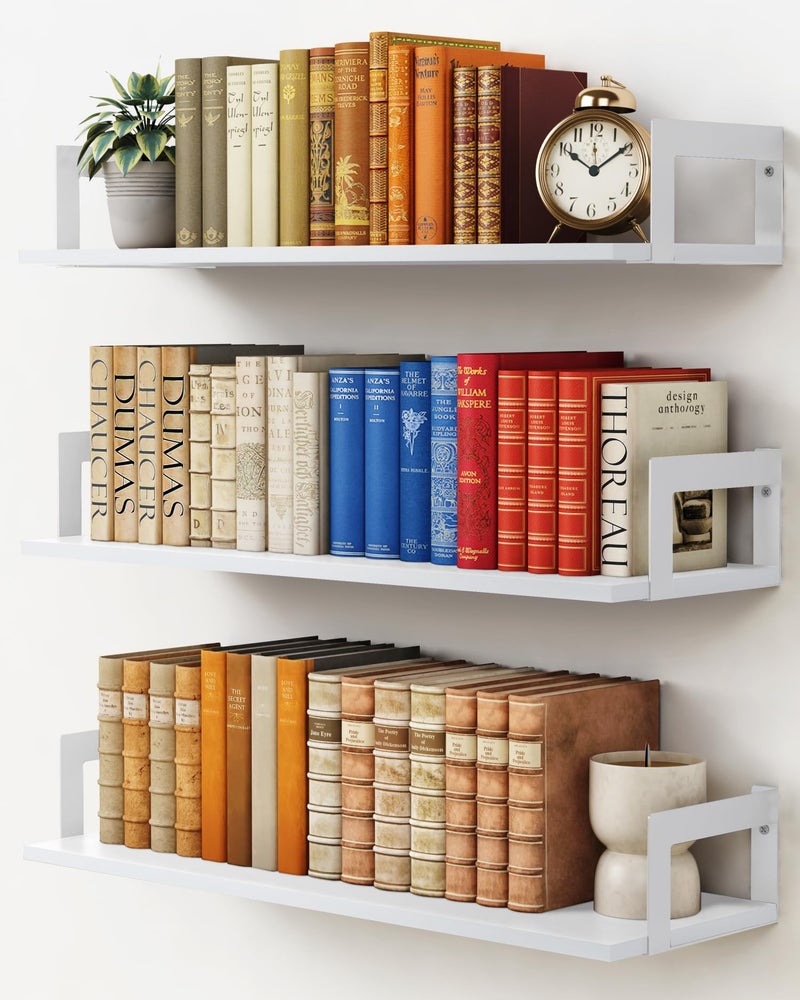 Harwaya 24 Inch Floating Wall Bookshelf for Kids Bedroom, White Large Wall Shelves for Bathroom Over Toilet, Deep Long Floating Book Shelves for Teen Girls Boys Office Classroom Living Room (Set of 3) - Image 1