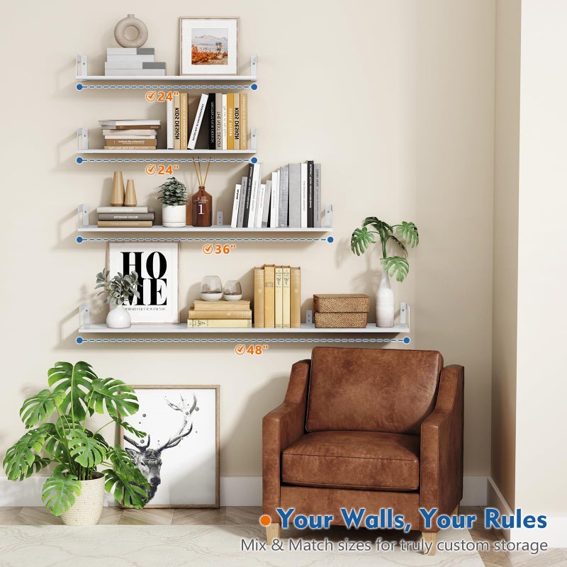 Harwaya 24 Inch Floating Wall Bookshelf for Kids Bedroom, White Large Wall Shelves for Bathroom Over Toilet, Deep Long Floating Book Shelves for Teen Girls Boys Office Classroom Living Room (Set of 3) - Image 5