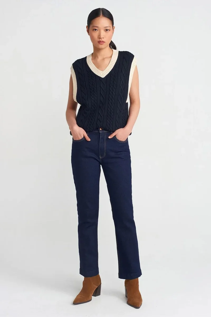 Dilvin Navy Blue DILVIN Women's Cable Knit V-Neck Sweater Vest for Women | Best Price UAE