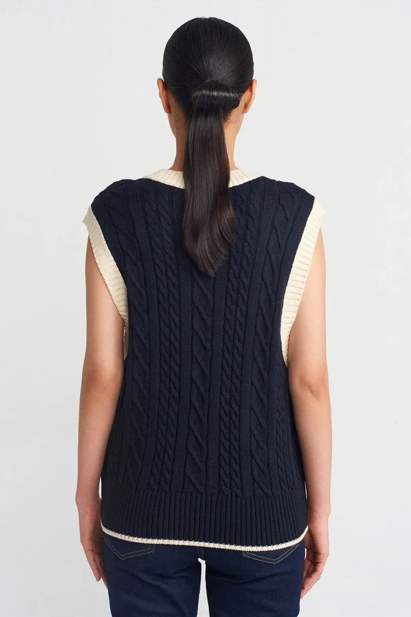 Dilvin Navy Blue DILVIN Women's Cable Knit V-Neck Sweater Vest for Women | Best Price UAE