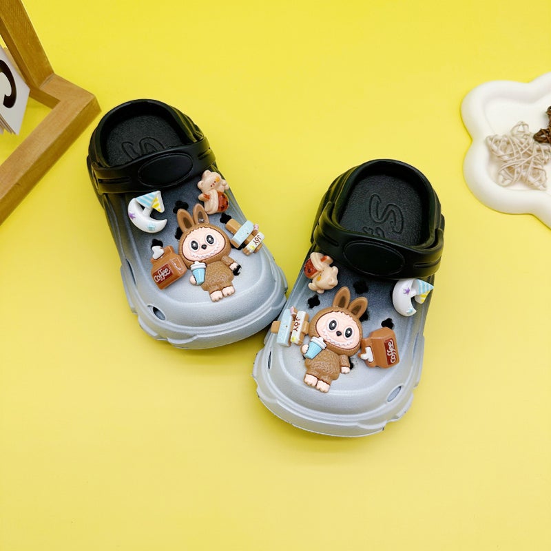 Cute All-Match Boys And Girls Parent-Child Slippers New Coffee Rab Cloth Hole Shoes Soft Sole Non-Slip Baotou Sandals - Image 1