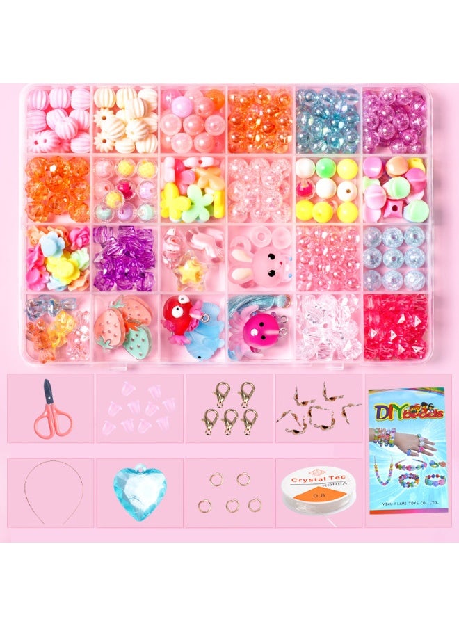 Capstro 24 Grid Acrylic Beads Jewelry Making Kit Crystal Bunny – DIY Bead Box with Acrylic Beads, Charms, Strings & Scissors – Creative Arts & Crafts Jewelry Gift for Girls Age 7–14 - Image 1