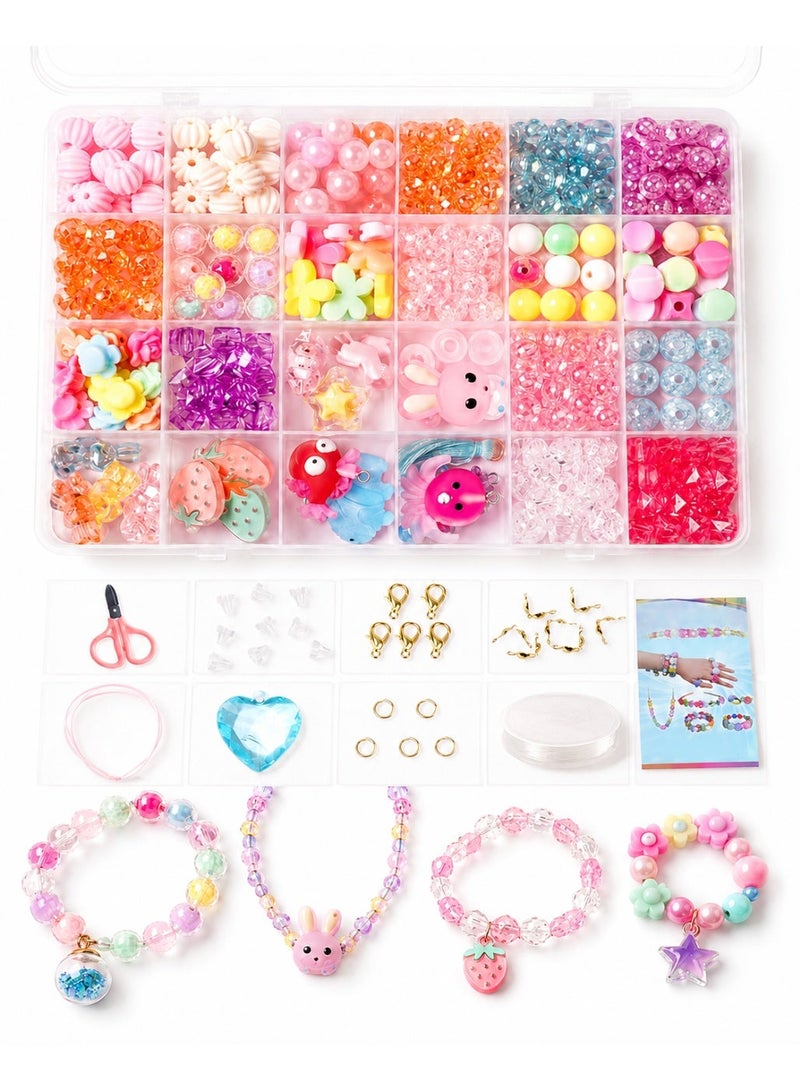 Capstro 24 Grid Acrylic Beads Jewelry Making Kit Crystal Bunny – DIY Bead Box with Acrylic Beads, Charms, Strings & Scissors – Creative Arts & Crafts Jewelry Gift for Girls Age 7–14 - Image 1