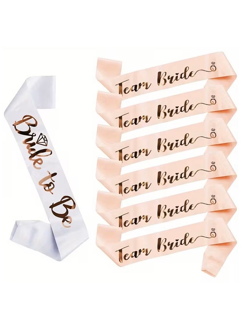 7 قطع من وشاح الساتان للعروس وفريقها لحفلات توديع العزوبية واحتفالات الزفاف - Image 1