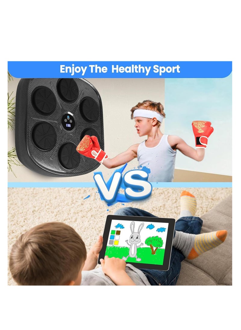 Smart Boxing Machine, Boxing Machine Wall Mounted With LED Light, Bluetooth Music Boxing Trainer with Gloves, Music Workout Machine with Display Screen Punching Machine for Home,Indoor, Gym