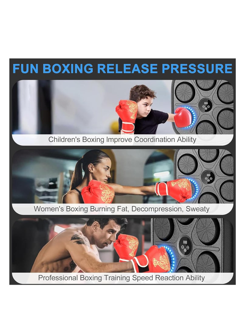 Smart Boxing Machine, Boxing Machine Wall Mounted With LED Light, Bluetooth Music Boxing Trainer with Gloves, Music Workout Machine with Display Screen Punching Machine for Home,Indoor, Gym