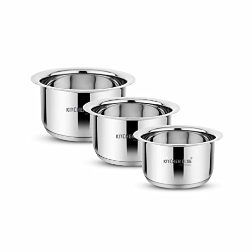 KITCHEN CLUE Stainless Steel Cookware Tope Set with Thick Sandwich Aluminium Bottom (3.5 MM), 1200_1600_2000 ML I Induction & Gastove Base Compatible I Ideal for Boiling Water, Milk, Cooking Rice - Image 2