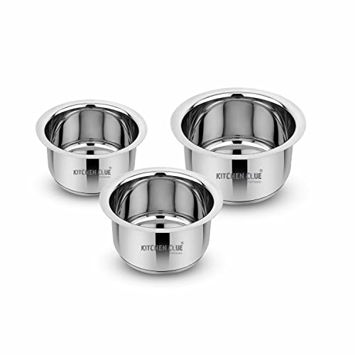 KITCHEN CLUE Stainless Steel Cookware Tope Set with Thick Sandwich Aluminium Bottom (3.5 MM), 1200_1600_2000 ML I Induction & Gastove Base Compatible I Ideal for Boiling Water, Milk, Cooking Rice - Image 1
