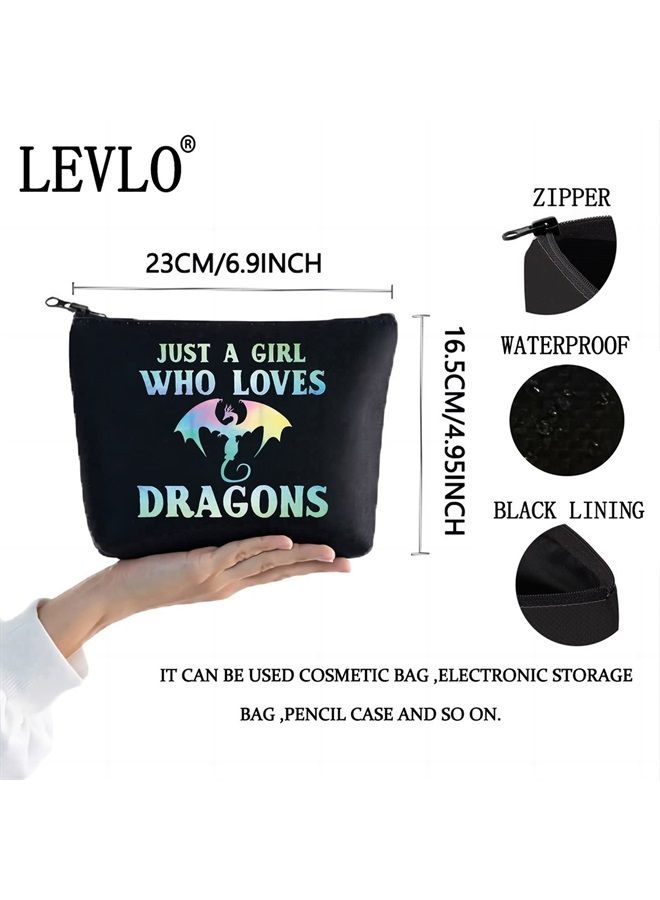LEVLO Funny Dragon Cosmetic Make up Bag Animal Lover Gift Just A Girl Who Loves Dragons Makeup Zipper Pouch Bag Dragons Lover Gift (Loves Dragons Black) - Image 2