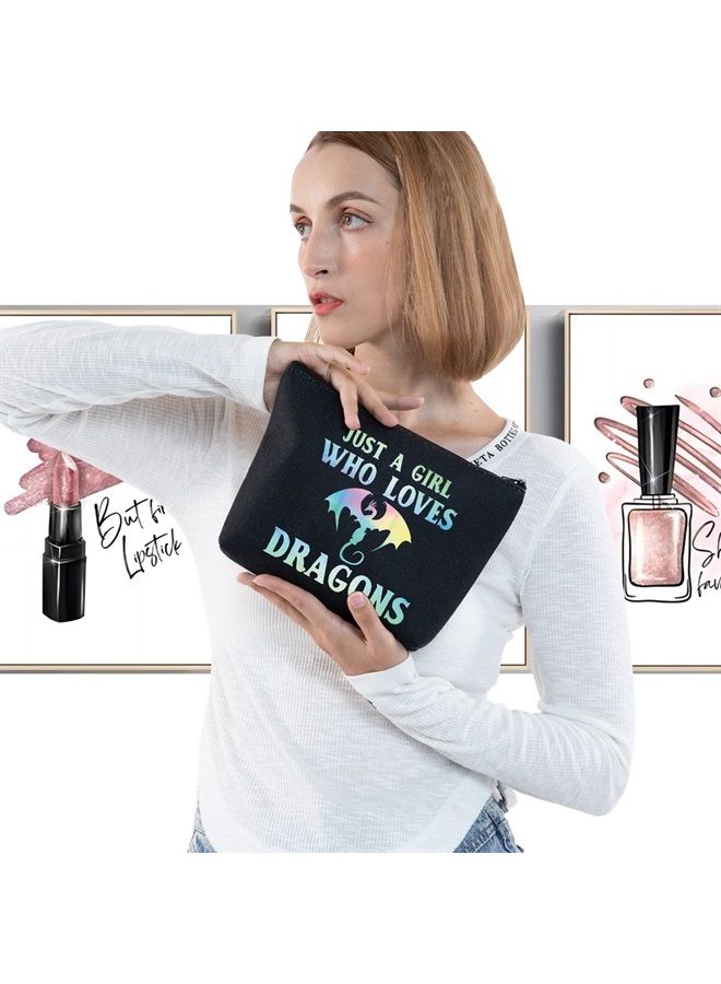 LEVLO Funny Dragon Cosmetic Make up Bag Animal Lover Gift Just A Girl Who Loves Dragons Makeup Zipper Pouch Bag Dragons Lover Gift (Loves Dragons Black) - Image 3