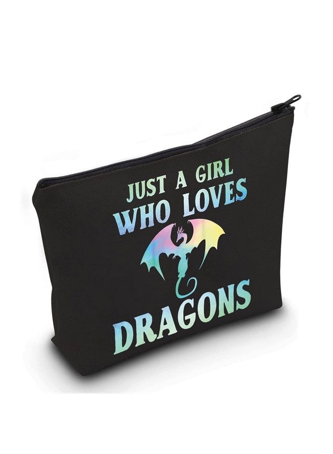 LEVLO Funny Dragon Cosmetic Make up Bag Animal Lover Gift Just A Girl Who Loves Dragons Makeup Zipper Pouch Bag Dragons Lover Gift (Loves Dragons Black) - Image 1