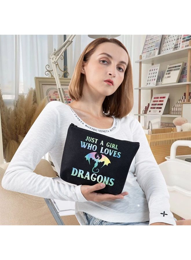 LEVLO Funny Dragon Cosmetic Make up Bag Animal Lover Gift Just A Girl Who Loves Dragons Makeup Zipper Pouch Bag Dragons Lover Gift (Loves Dragons Black) - Image 4