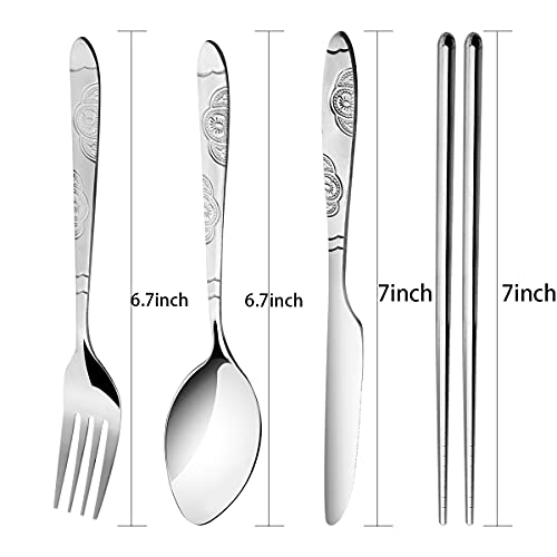 Arroyner 3 Pack Reusable Flatware Sets Knife, Fork, Spoon, Chopsticks, 12Pcs Portable Travel Stainless Steel Tableware Dinnerware with Carrying Case - Image 2