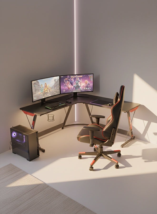 إن كي أكس مكتب ألعاب على شكل حرف L، مكتب كمبيوتر، مكتب زاوية مع طاولة حامل شاشة للمكتب المنزلي - Image 3