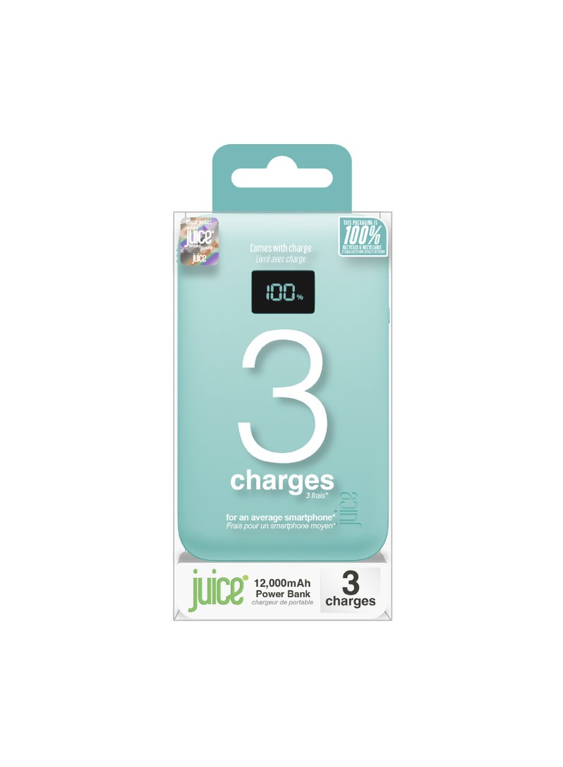 JUICE Eco Integrated Power Bank, Portable Charger 12,000mAh with Built-in USB-C Cable & Digital Display, Fast USB-C Output, PowerBank for iPhone 15 16 Pro Max, Samsung, Android, iPad, DJI - Teal - Image 3