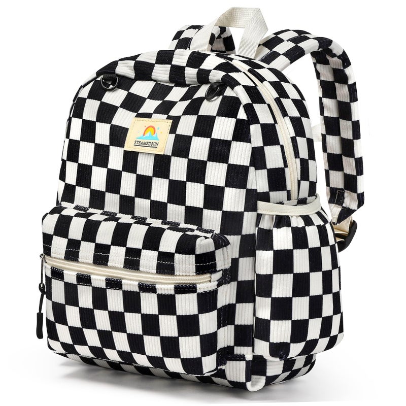 STEAMEDBUN Corduroy Toddler Backpack for Boys 2-4: Kids backpack for Boys Girls - 12 inch Preschool Kindergarten Backpacks - Checkered - Image 1
