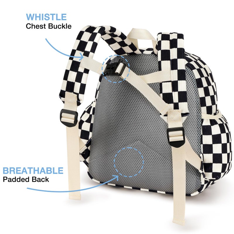 STEAMEDBUN Corduroy Toddler Backpack for Boys 2-4: Kids backpack for Boys Girls - 12 inch Preschool Kindergarten Backpacks - Checkered - Image 3