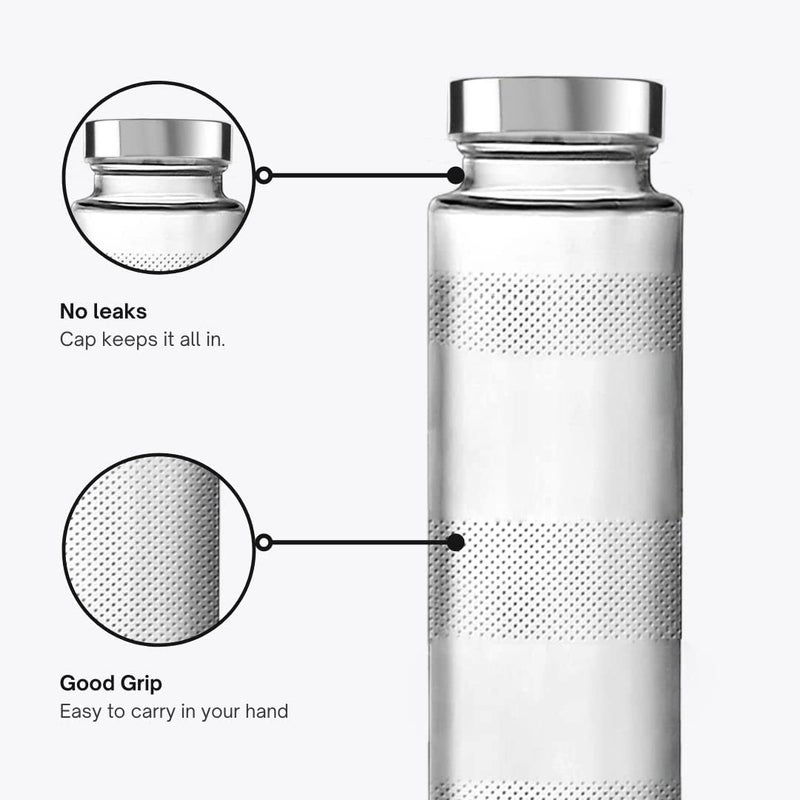 bizwiz bizwiz Glass Water Bottle with LeakProof Airtight Stainless Steel Lid for Water Smoothie Juices Reusable Travel Glass Drinking Fridge Bottles 750ml 1 - Image 4