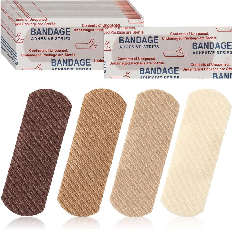 Sosation 200 Count Skin Tone Bandages Flexible Fabric Adhesive Bandages Wound Care First Aid Favor for Cuts Scrapes Scratches Protection(Multicolor)